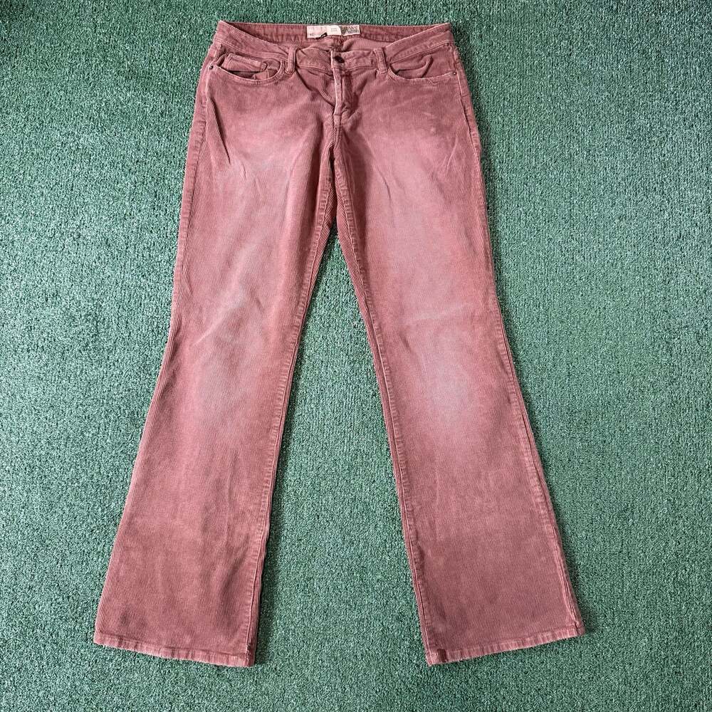 Vintage Guess Jeans Women's Low-Rise Flare Corduroy Pants in Dusty Rose/Mauve